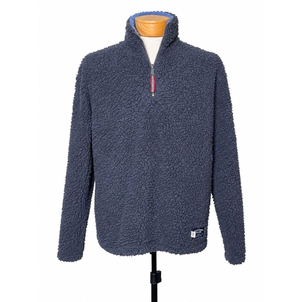 Southern Marsh Men's Appalachian Pile Sherpa Pullover 1/4 Zip Small Grey Blue